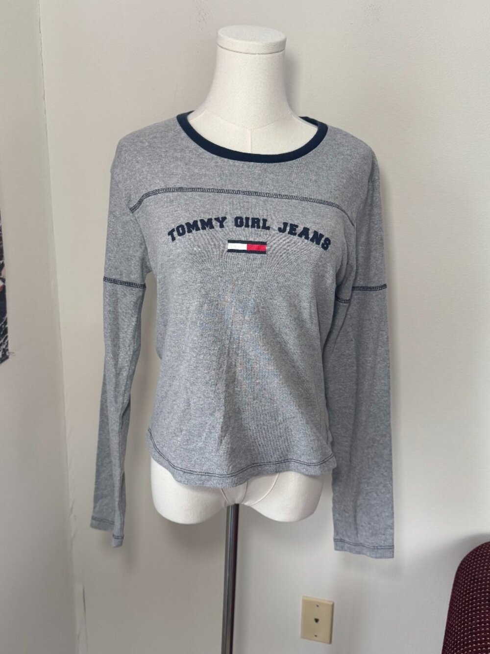 Tommy Hilfiger Jeans Long Sleeve Grey and Blue Casual Graphic Shirt